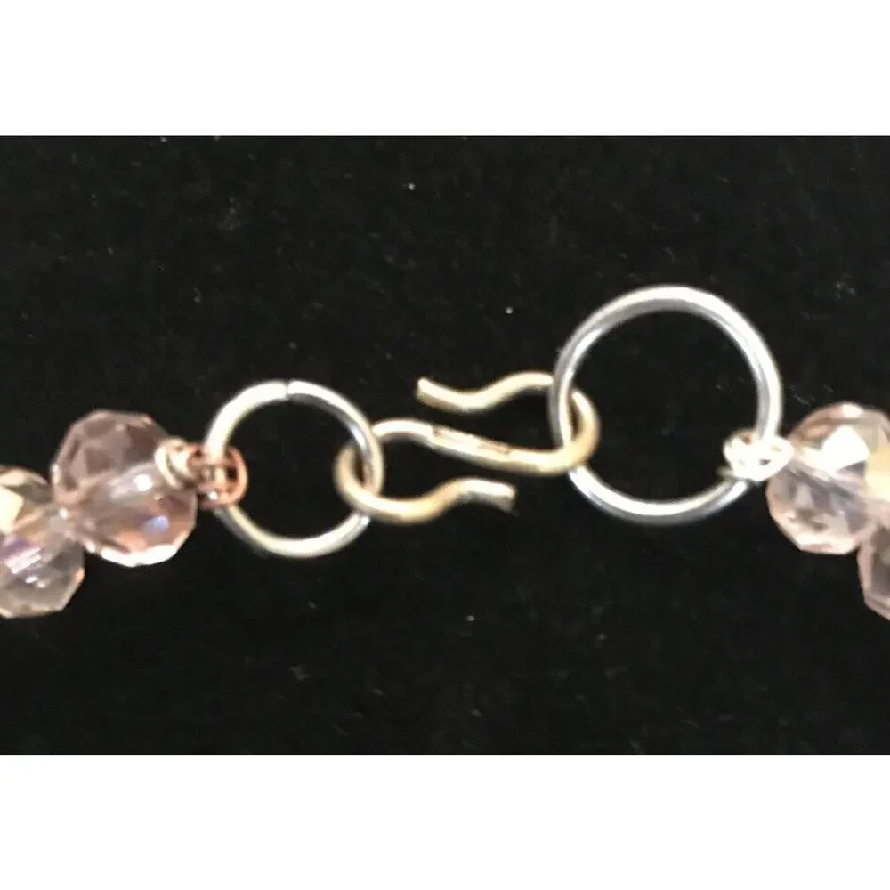 Pink Bead White Stone Silvertone Hardware 8